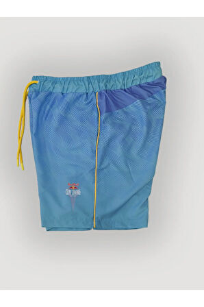 Erkek Mavi Çizgi Desenli Çok Amaçlı Sporcu Deniz Şortu, Havuz Şortu, Koşu Spor Şortu