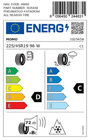 Momo 225/45 R19 96W XL M4 Four Season Oto Dört Mevsim Lastiği ( Üretim Yılı: 2025 )