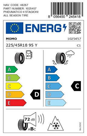Momo 225/45 R18 95Y XL M4 Four Season Oto Dört Mevsim Lastiği ( Üretim Yılı: 2025 ) * Ön Sipariş Ürünüdür *