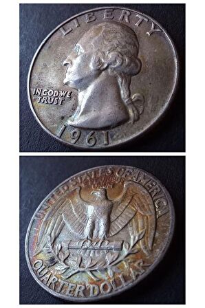 1961 Amerika Quarter dollar (GÜMÜŞ/PATİNALI/NADİR/ÇÇT) Eski yabancı madeni para