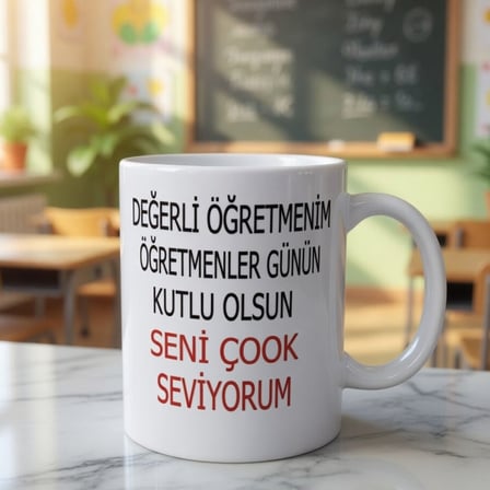 Premium İkram Nesnesi Sunum Gereci Kutlama Eşyası Öğretmenler Günü Tasarımlı Kupa Bardak