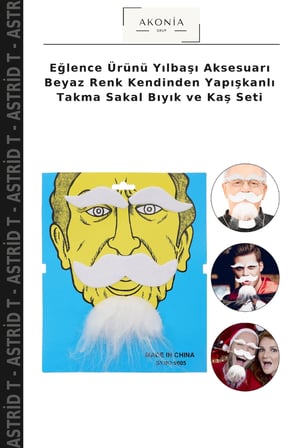 Eğlence Ürünü Yılbaşı Aksesuarı Beyaz Renk Kendinden Yapışkanlı Takma Sakal Bıyık ve Kaş Seti