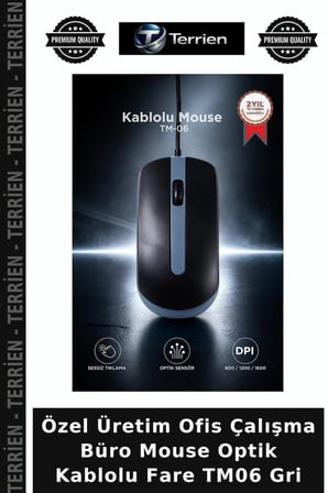 Özel Üretim Ofis Çalışma Büro Mouse Optik Kablolu Fare TM06 Gri