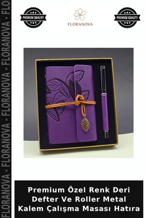 Premium Özel Renk Deri Defter Ve Roller Metal Kalem Çalışma Masası Hatıra