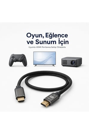 MN6 M308KF HDMI 2.1 Kablo, 1,5 Metre, 8K 60Hz, 4K 120Hz, 48 Gbps, Örgülü Erkek-Erkek