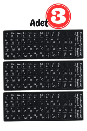 MN6 MR01 Rusça İngilizce Klavye Sticker 3 Adet Laptop PC Uyumlu Silinmez Yapışkanlı Harf Çıkartması