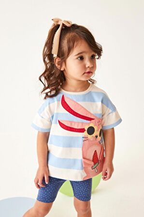 % 100 Pamuklu Blue White Bunny Taytlı Oversize Alt Üst Takım