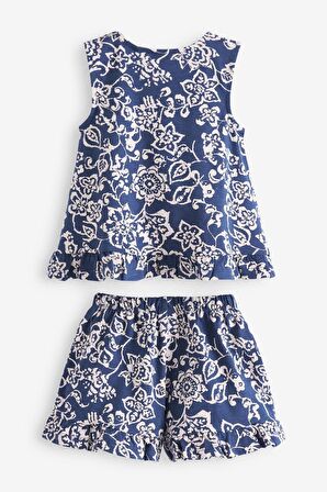 % 100 Pamuklu Navy Frill Şorlu Alt Üst Takım