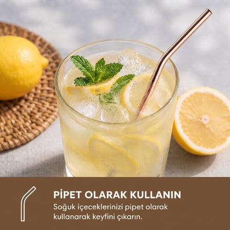 Özel Seri Sunum Aksesuarı İçecek Takımı Pipet Paslanmaz Çelik Şık Metal 6'lı Kaşıklı Pipet