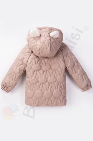 YENİ Tavşanlı Fermuarlı İçi Kürklü Peluş Cepli Kapüşonlu Şişme Kar Kışlık Kız Bebek Mont Çocuk Kaban