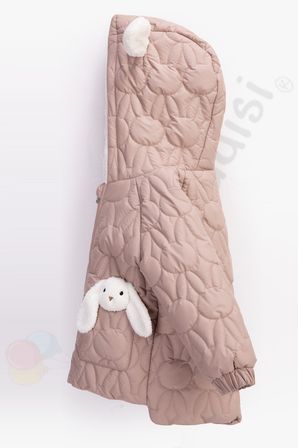 YENİ Tavşanlı Fermuarlı İçi Kürklü Peluş Cepli Kapüşonlu Şişme Kar Kışlık Kız Bebek Mont Çocuk Kaban