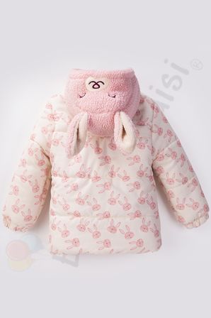 YENİ Tavşanlı Kapüşonlu İçi Peluş Kürklü Kapitone Kalın Kar Kışlık Şişme Kız Bebek Mont Çocuk Kaban