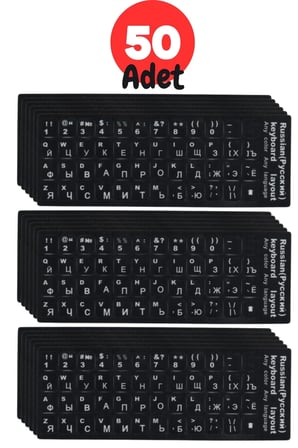 MN6 MR01 Rusça İngilizce Klavye Sticker 50 Adet Laptop PC Uyumlu Silinmez Yapışkanlı Harf Çıkartması