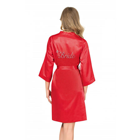 Kırmızı Kısa Saten Bride Sabahlık