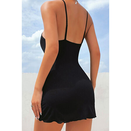 Kadın Siyah Kaşkorse Ince Askılı Şık Gecelik
