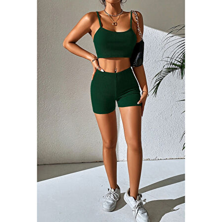 Kadın Yeşil Şortlu Kaşkorse Gecelik Takım