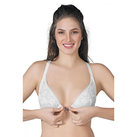 Ekru Mı Emay 187 C Önden Açılır Balenli Sporcu Sütyen