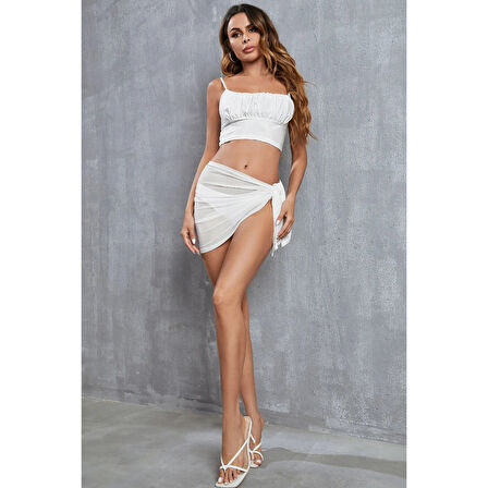 Kadın Beyaz Transparan Belden Bağlamalı Pareo