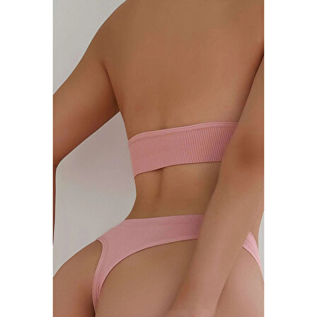 Kadın Somon Seamless Tanga Sütyen Takım