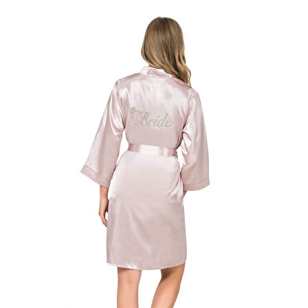 Pudra Kısa Saten Bride Sabahlık