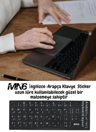 MN6 MAP01 Arapça İngilizce Klavye Sticker 5 Adet Laptop PC Uyumlu Silinmez Yapışkanlı Harf Etiketi