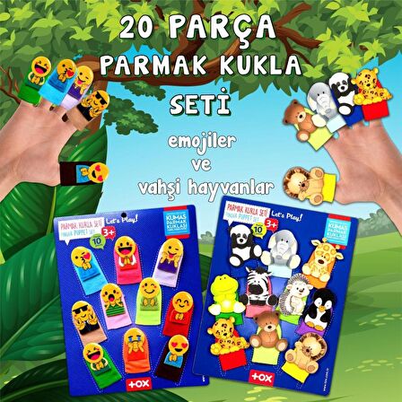 2 Set - 20 Parça Tox Emojiler ve Vahşi Hayvanlar Parmak Kukla T106 T781