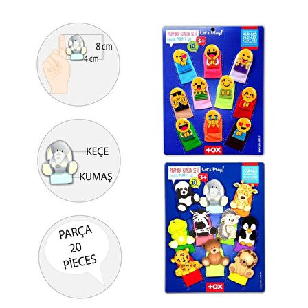 2 Set - 20 Parça Tox Emojiler ve Vahşi Hayvanlar Parmak Kukla T106 T781