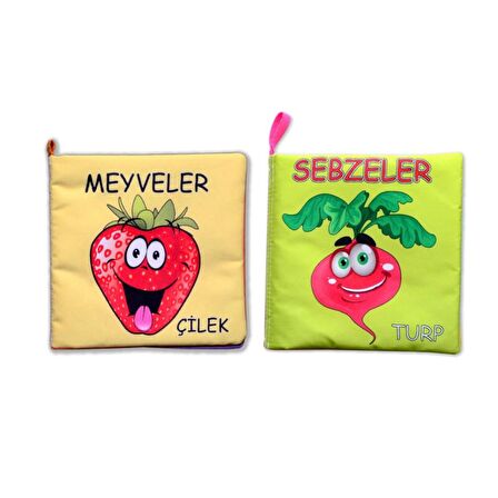 2 Kitap Tox Sebzeler ve Meyveler Kumaş Sessiz Kitap T113 T049 - Bez Kitap , Eğitici Oyuncak , Yumuşak ve Hışırtılı