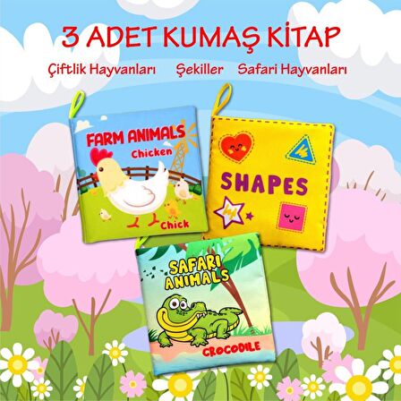 3 Kitap Tox İngilizce Şekiller , Çiftlik ve Safari Hayvanları Kumaş Sessiz Kitap E119 E130 E131 - Bez Kitap , Eğitici Oyuncak , Yumuşak ve Hışırtılı