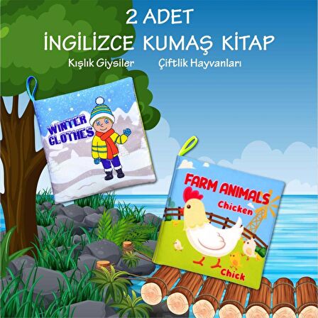 2 Kitap Tox İngilizce Kışlık Giysiler ve Çiftlik Hayvanları Kumaş Sessiz Kitap E124 E119 - Bez Kitap , Eğitici Oyuncak , Yumuşak ve Hışırtılı