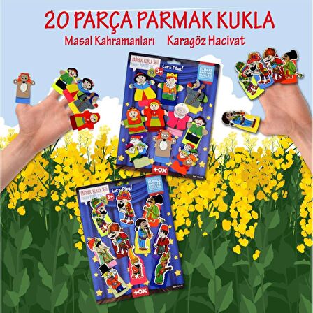 2 Set - 20 Parça Tox Hacivat , Karagöz ve Masal Kahramanları Parmak Kukla T224 T225