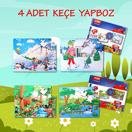 4 Set - 96 Parça Tox Orman ve Kış 5+ Keçe Yapboz - 5 Yaş Puzzle T014 T015