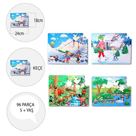 4 Set - 96 Parça Tox Orman ve Kış 5+ Keçe Yapboz - 5 Yaş Puzzle T014 T015