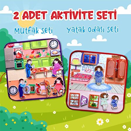 2 Set - 32 Parça Tox Mutfak ve Yatak Odası Keçe Cırtlı Aktivite Sayfası - Çocuk Etkinlik , Eğitici Oyuncak