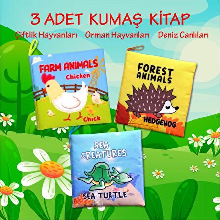 3 Kitap Tox İngilizce Deniz Canlıları , Çiftlik ve Orman Hayvanları Kumaş Sessiz Kitap E119 E127 E128 - Bez Kitap , Eğitici Oyuncak , Yumuşak ve Hışırtılı