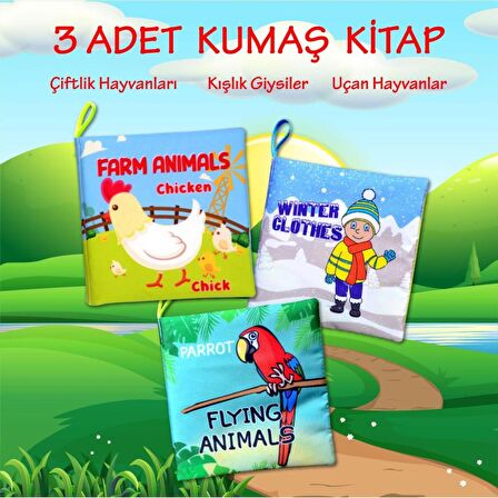 3 Kitap Tox İngilizce Kışlık Giysiler , Uçan ve Çiftlik Hayvanları Kumaş Sessiz Kitap E119 E124 E133 - Bez Kitap , Eğitici Oyuncak , Yumuşak ve Hışırtılı