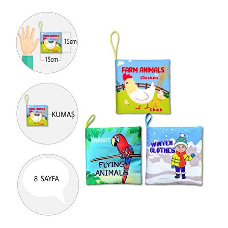 3 Kitap Tox İngilizce Kışlık Giysiler , Uçan ve Çiftlik Hayvanları Kumaş Sessiz Kitap E119 E124 E133 - Bez Kitap , Eğitici Oyuncak , Yumuşak ve Hışırtılı