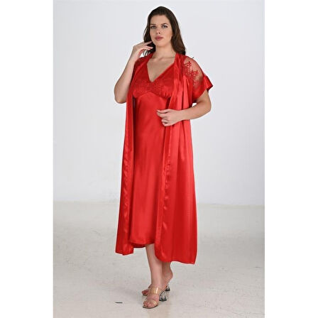 MARSiLYAN- 2li Kırmızı Sabahlık Takımı Bigsize 6226
