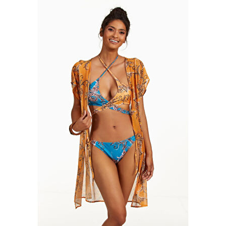 MARSiLYAN-  Şal Desenli Önü Açık Kısa Pareo