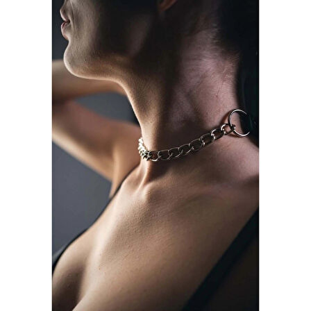 MARSİLYAN- Zincir Detaylı Şık Deri Choker Tasma - APFT679