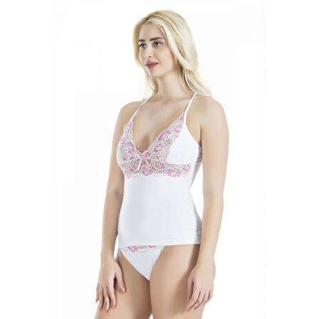 MARSiLYAN- Çapraz Askılı Güpür Dantelli Atlet Külot Takım 080