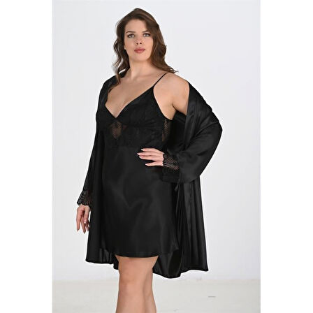 MARSiLYAN- 2'li Siyah Sabahlık Takımı Bigsize 6213