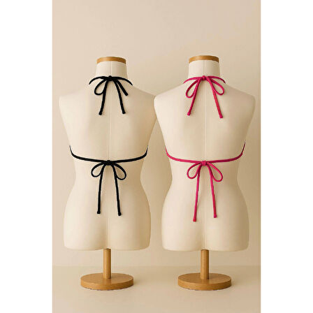 MARSiLYAN- Kadın Siyah ve Fuşya Minimal Kesim Üçgen Bikini Üstü