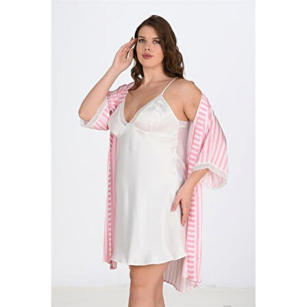 MARSiLYAN- 2'li Beyaz-pembe Sabahlık Takımı Bigsize 6210