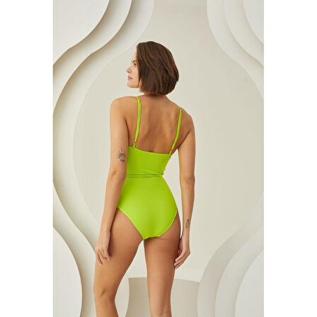 MARSiLYAN- Özel Tasarım Bel İp Detay Fitilli Yeşil Mayo