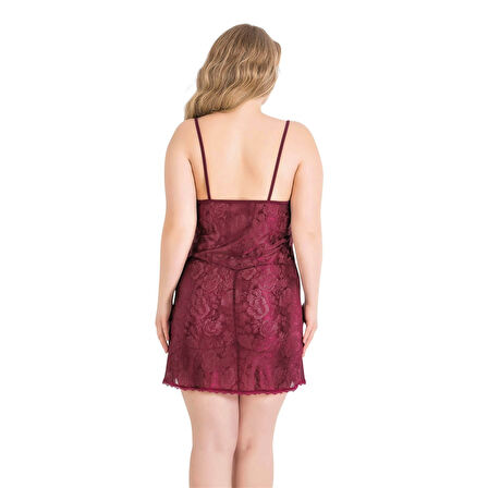 MARSiLYAN- Büyük Beden Bordo Kısa Jakarlı Gecelik