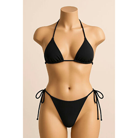 MARSiLYAN- Kadın Siyah Yandan ve Boyundan Bağlamalı Bikini Mayo Takımı