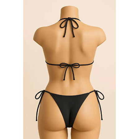 MARSiLYAN- Kadın Siyah Yandan ve Boyundan Bağlamalı Bikini Mayo Takımı