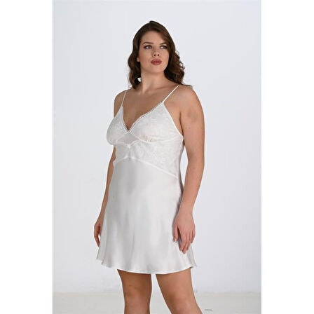 MARSiLYAN- Büyük Beden 2li Ekru Sabahlık Takımı Bigsize