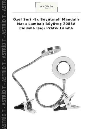 Özel Seri -8x Büyütmeli Mandallı Masa Lambalı Büyüteç 2088A Çalışma Işığı Pratik Lamba